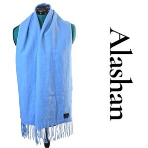 ALASHAN Scarf Light Blue 95% Wool 5% Cashmere Fringe Winter Warm